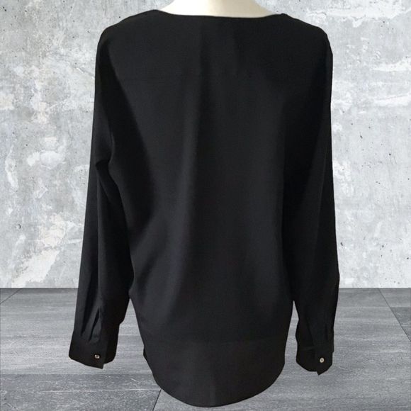 CALVIN KLEIN Top Blouson Drape Black Zipper Shoulders Long Sleeve/Button up NS - Picture 6 of 8